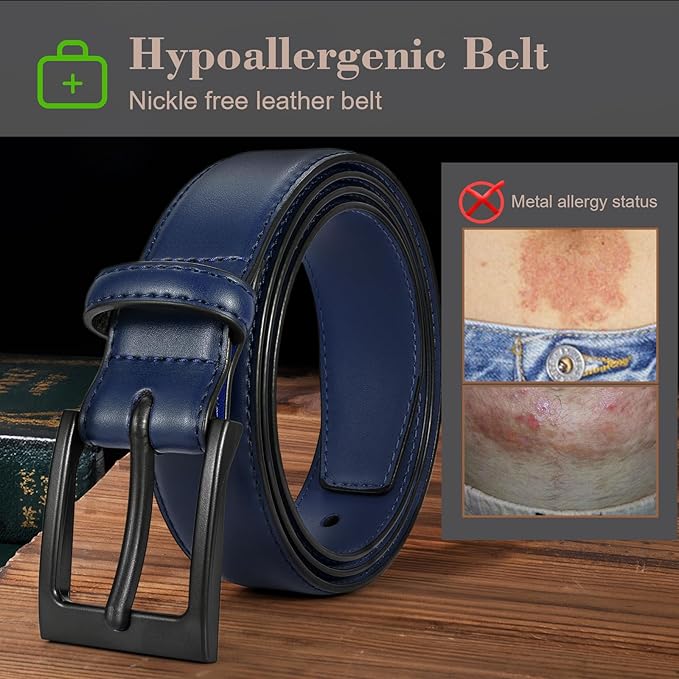 XZQTIVE TSA Belt For Men Metal Free Dress Belts Hypoallergenic Leather Belt With Black Buckle Nickle Free