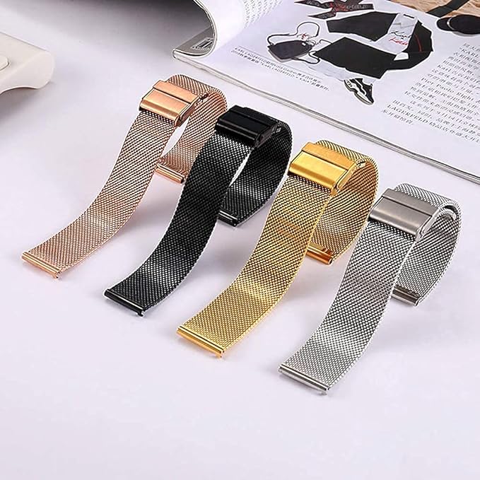 Moran Stainless Steel Mesh Watch Band 20mm Quick Release Black Replacement Metal Strap 18mm 20mm 22mm Compatible for Samsung Galaxy Watch 6 Band Classic 43mm 47mm 40mm 44mm (Black, 20mm)