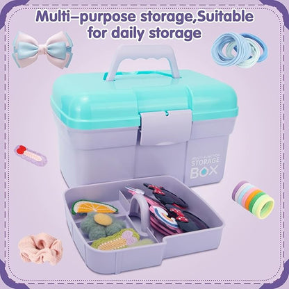 TERGOO 11in Mutipurpose Storage Box Organizer with Removable Tray, Portable Small Craft Organizer with Handle, Plastic Clear Tool Box Art Case for Makeup, Sewing, Nail, Hair Accessories (Purple Blue)