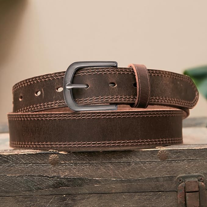 Men's Full Grain Leather Belt for Everyday Casual Jeans, 1.5" Handmade Men Leather Belts with Gift Box