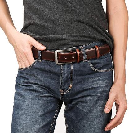beltox fine Men’s Casual Leather Jeans Belts 1 1/2” Wide 4MM Thick Alloy Prong Buckle Work Dress Belt for Men