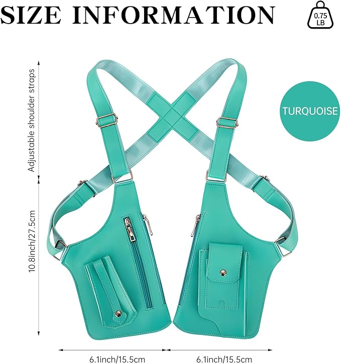 Double Shoulder Armpit Bag for Men, Anti-Theft Underarm Shoulder Holster Bag with Adjustable Strap, Hidden Phone Wallet Pocket for Travel & Daily Commute (Turquoise)