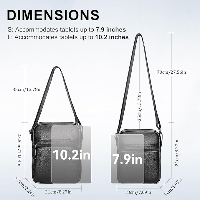 Leathario Men's Crossbody Shoulder Bag, Genuine Leather Small Messenger Satchel for Work Business Travel, Black Side Purse