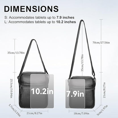 Leathario Men's Crossbody Shoulder Bag, Genuine Leather Small Messenger Satchel for Work Business Travel, Black Side Purse