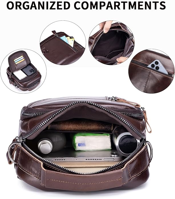 Premium Leather Men's Crossbody -Organized Storage & Durable,Stylish for Daily Carry