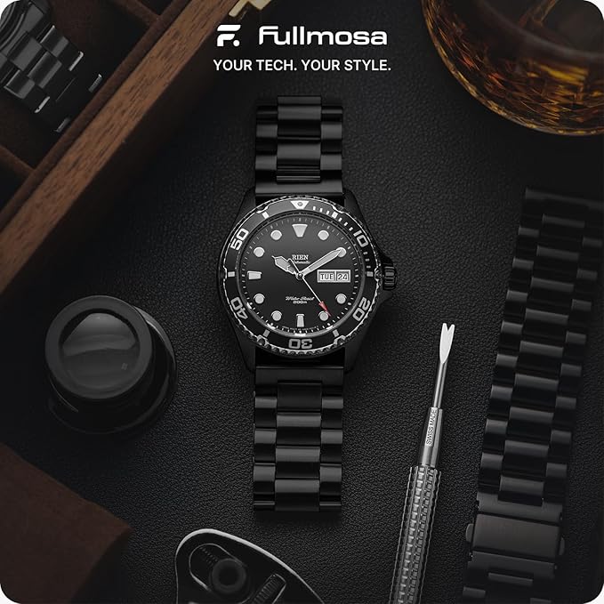 Fullmosa 20mm Stainless Steel Watch Band, Quick Release Metal Replacement Strap with Removable Links, Includes Spring Bars & Link Removal Tool for Men Women (Black)