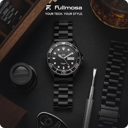 Fullmosa 20mm Stainless Steel Watch Band, Quick Release Metal Replacement Strap with Removable Links, Includes Spring Bars & Link Removal Tool for Men Women (Black)