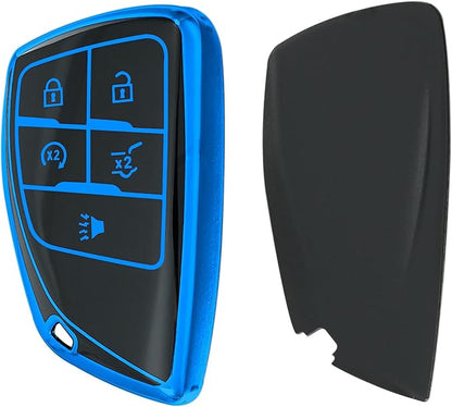 for Chevrolet Key fob Cover TPU Protective Key case,Compatible with 2023 2024 2025 GMC Silverado 1500 Sierra,2500HD 3500HD, Silicone ect Remote Smart Key (Blue)