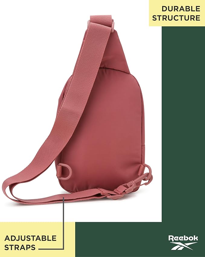 Reebok Unisex Crossbody Sling Bags – Compact Convertible Strap Cross Body Bag Travel Sling Bag - Gym & Travel Essential, Berry Rose