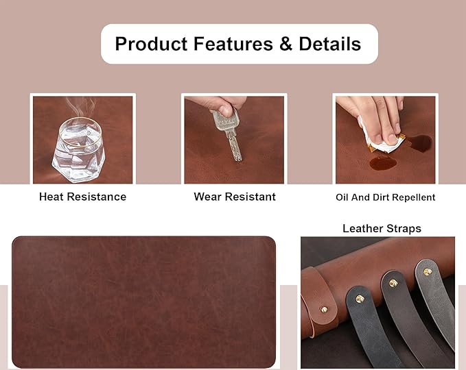 13.7X27.5” Faux Leather Desk Mat Large Gaming Mouse Pad Office Writing Pad Non-Slip Waterproof Surface (LightGray)