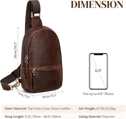 S-ZONE Leather Sling Bags for Women Men, Fanny Packs, Small Crossbody Purse Chest Bag with RFID Blocking