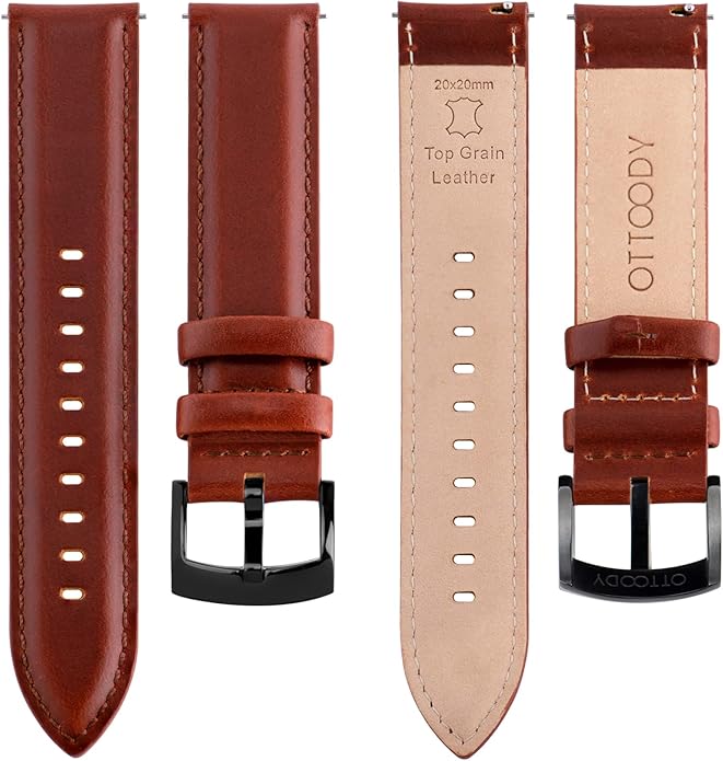 OTTOODY Leather Watch Bands Quick Release, Elegant Top Grain Leather Watch Straps for Men & Women, Choice of Color & Width - 18mm, 19mm, 20mm, 21mm or 22mm Wristbands Bracelet for Watch & Smartwatch