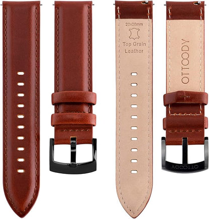 OTTOODY Leather Watch Bands Quick Release, Elegant Top Grain Leather Watch Straps for Men & Women, Choice of Color & Width - 18mm, 19mm, 20mm, 21mm or 22mm Wristbands Bracelet for Watch & Smartwatch