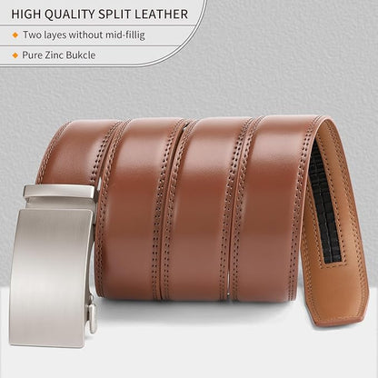 SENDEFN Men's Leather Belt Automatic Ratchet Buckle Slide Belt for Dress Casual Trim to Fit with Gift Box