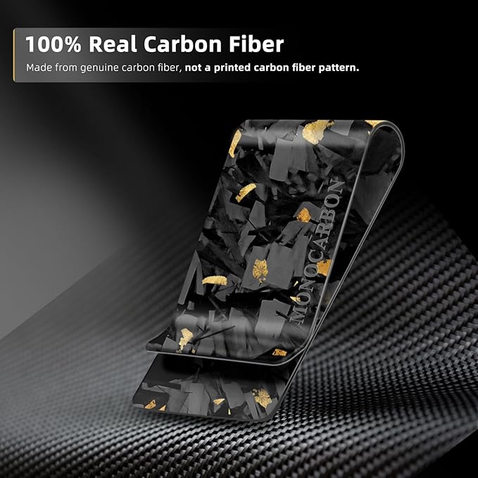 MONOCARBON Carbon-Fiber-Money-Clip-for-Men, Minimalist-Money-Holder for Cash, High Elastic Carbon-Fiber-Wallet, Slim and Durable