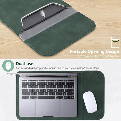 HYZUO 13.3-14 Inch Laptop Sleeve Case for MacBook Pro 14 M5/M4/M3/M2/M1 Pro/Max A3426 A3427 2026-2021, 13.3" MacBook Air/Pro, 13.5-13.8 Surface Laptop, HP Envy 13, Faux Suede Leather, Midnight Green