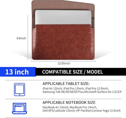 13 Inch Leather Laptop Sleeve for MacBook Neo (Apple A18 Pro) & MacBook Air 13 Inch M5 M4 M3 M2 M1 & MacBook Pro 13 Inch M2 M1,Protective Case Cover with Magnetic Closure,Yellow Brown