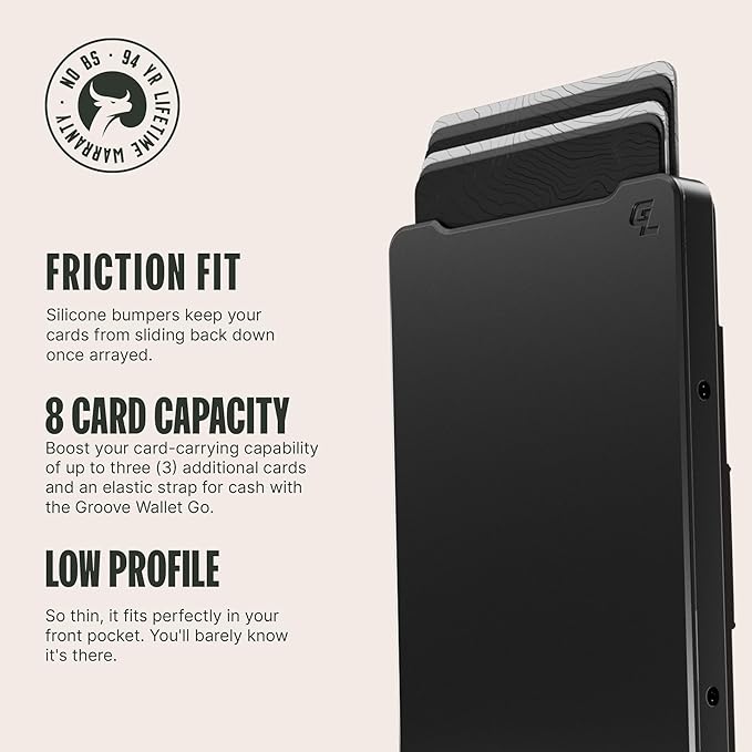 Groove Life Groove Magnetic Thumb Swipe Magsafe Wallet Gun Metal/Brown Leather Go Mens Minimalist Aluminum Credit Card Holder with RFID Blocking, Genuine Leather Attachment, Lifetime Coverage