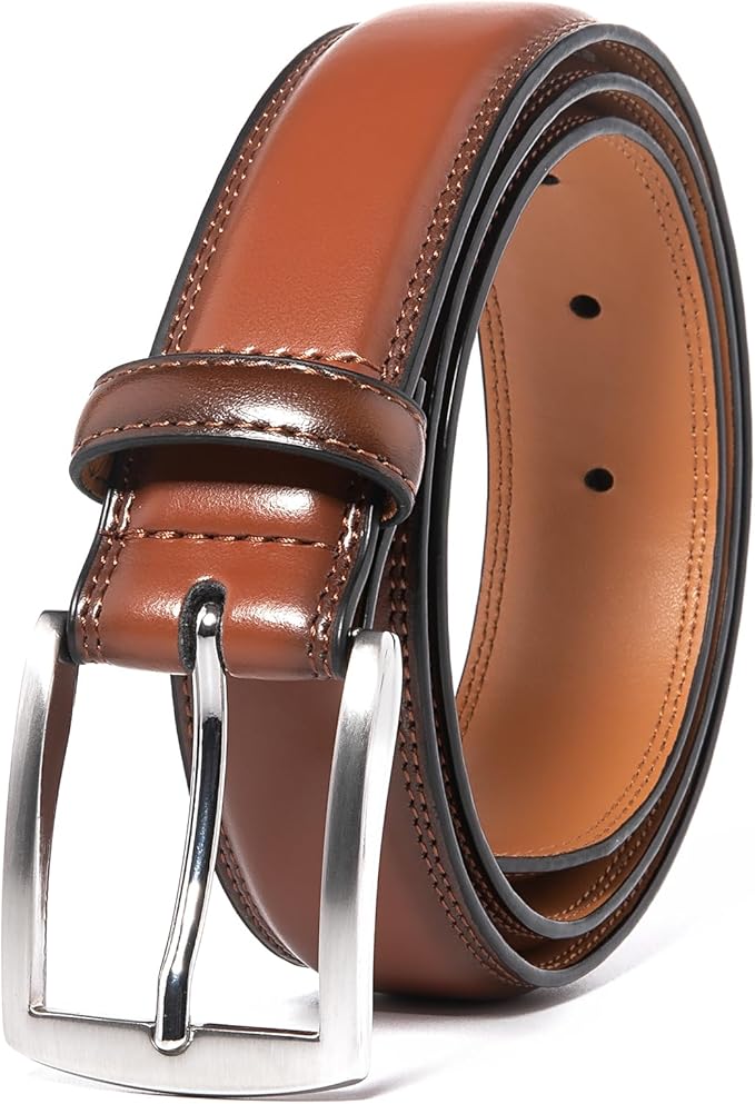 Mens Genuine Leather Dress Belt for Men, Handmade, 100% Cow Leather,Classic Casual and Business Belt Prong Buckle