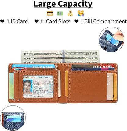 Mens Wallet Leather Credit Card Holder Slim Bifold RFID Blocking Front Pockets Minimalist Wallets for Men with ID Window