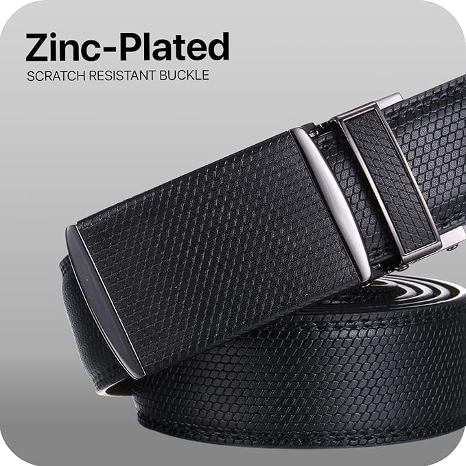 Marino Avenue Ratchet Belt for Men. Adjustable Leather Dress Belt with 38 Easy to Click Into Place Ratchet Closures.