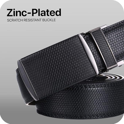 Marino Avenue Ratchet Belt for Men. Adjustable Leather Dress Belt with 38 Easy to Click Into Place Ratchet Closures.