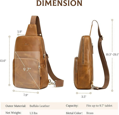 S-ZONE Sling Bag for Men Women RFID Blocking Genuine Leather Crossbody Shoulder Bag Backpack Hiking Daypack Travel | RFID Blocking, Genuine Leather, Hiking Daypack, Travel