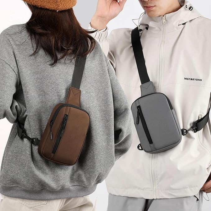 Mini Sling Bag for Men Small Crossbody Bag Dual Pocket Water Resistant Small Chest Bags for Travel Running Phone Holder (Gray)