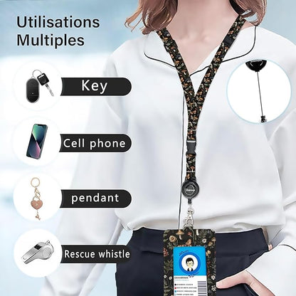bolimoss Mushroom Lanyards for Id Badges, Cute Badge Holder with Retractable Reel Clip, Leather Work Name Tag Breakaway Lanyard Vertical ID Card Protector Case for Women Nurse Doctor Teacher Student