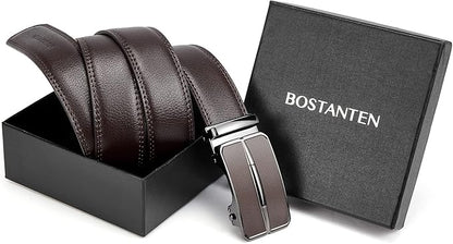 BOSTANTEN Mens Belt Leather Ratchet Belt For Men Dress and Casual with Adjustable Buckle, Trim to Fit