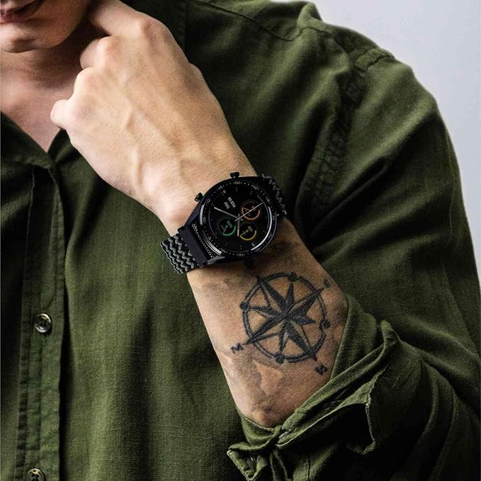 WOCCI 20mm Braided Nylon Watch Band for Men and Women, Quick Release, Black Stainless Steel Buckle (Green Black)