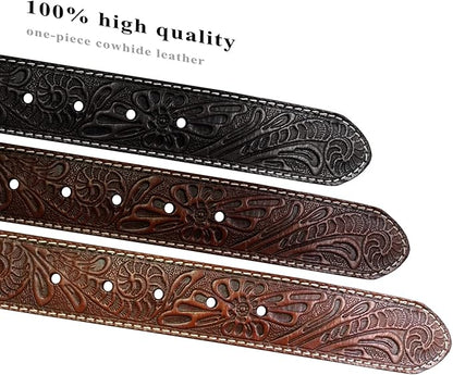 Genuine Full Grain Western Engraved Tooled Leather Strap or Belt 1-1/2" Wide