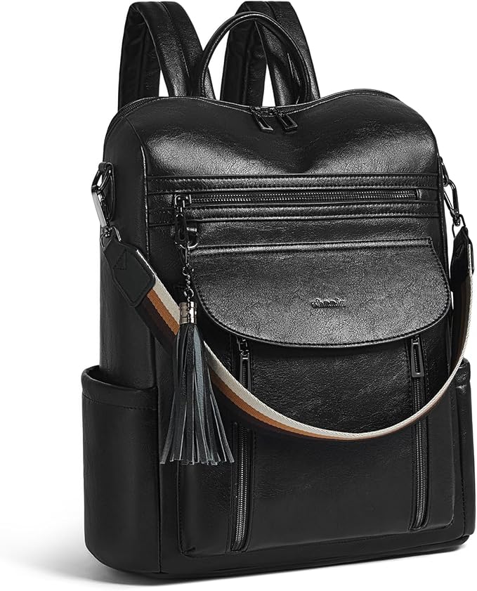 Shrrie Laptop Backpack for Women 15.6 inch,Travel Leather Backpack Purse Nurse Teacher Carry on Backpack Computer Bag,Professional Water-Resistant College Business Work Casual Daypack,Black