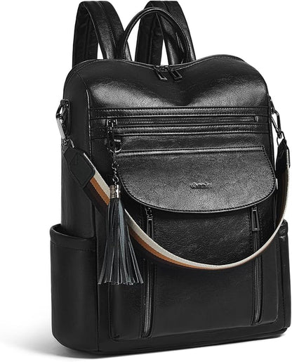 Shrrie Laptop Backpack for Women 15.6 inch,Travel Leather Backpack Purse Nurse Teacher Carry on Backpack Computer Bag,Professional Water-Resistant College Business Work Casual Daypack,Black