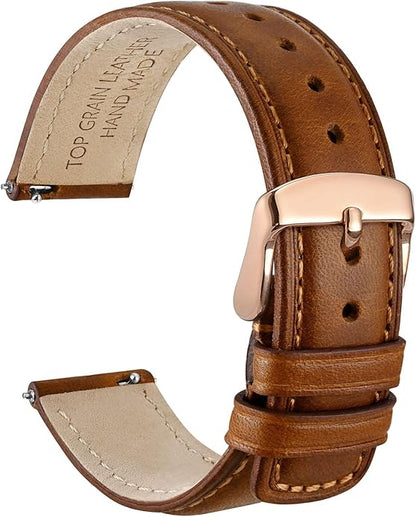 WOCCI Quick Release Watch Band, Distressed Genuine Leather, Stainless Steel Buckle, Strap Width 18mm 19mm 20mm 22mm 24mm