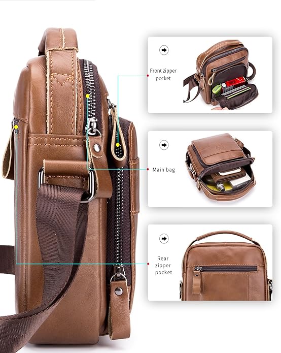 Men's Vinatge Leather Crossbody:Compact with Organized Pockets,Stylish & Functional for Everyday Carry