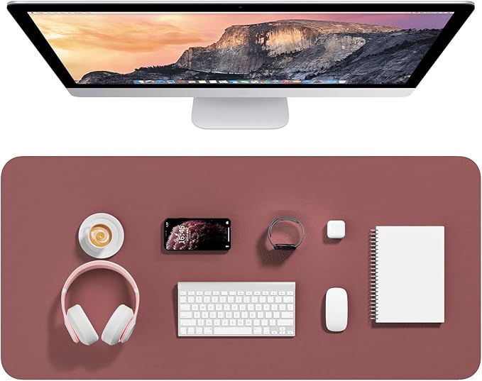 Hsurbtra Desk Pad, 35.5" x 17" PU Leather Desk Mat, XXL Extended Mouse Pad, Waterproof Desktop Blotter Protector, Non-Slip Ultra Thin Large Laptop Keyboard Writing Mat for Office Home, Brick Red