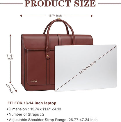 MOSISO Laptop Bag for Women, 13-14 inch PU Leather Laptop Shoulder Bags Convertible Backpack, 13.3 inch Messenger Bags Casual Handbag Work Briefcase Travel Computer Bag with Bowknot, Brown