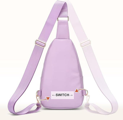 Crossbody Bags for Women Men,Leather Sling Bag Cross Body Backpack for Women, Casual Chest Bag Daypack for Travel Hiking, Purple
