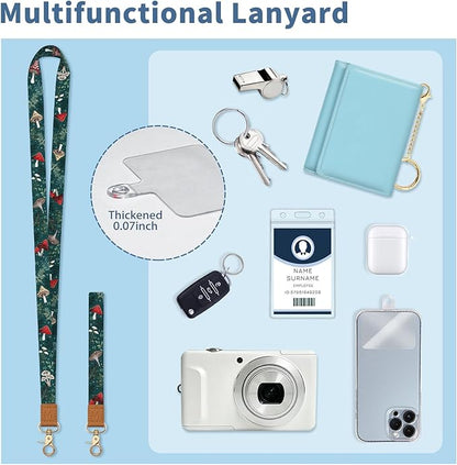 Lanyard Wallet with Id Badge Holder, Mushroom RFID Small Keychain Wallet Women Wristlet, Cute Zipper Credit Card Holder Phone Wrist Neck Strap for Key Name Tag, Teacher Student Office Gifts