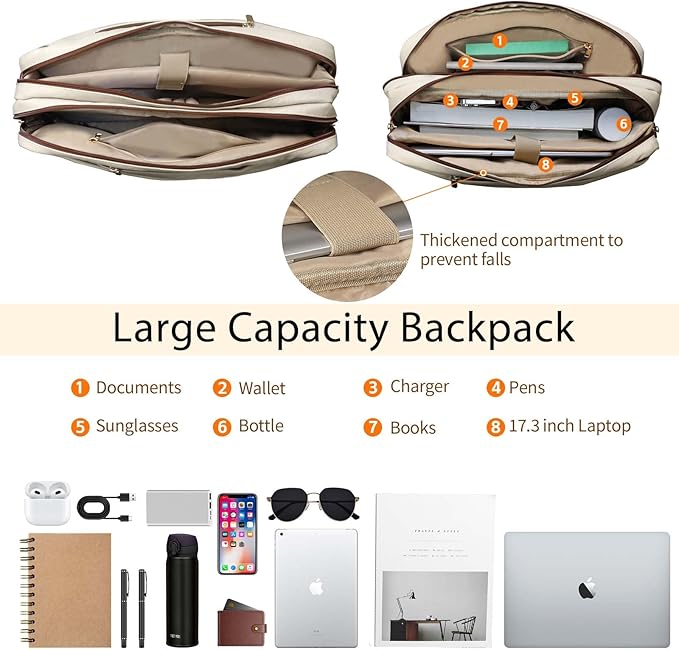Stuery Faux Leather Messenger Bag for Men 17-17.3 Inch: Laptop Bag Briefcase Computer Handbags Shoulder Crossbody Bag with Padded Laptop Sleeve for Work College Travel, Beige White