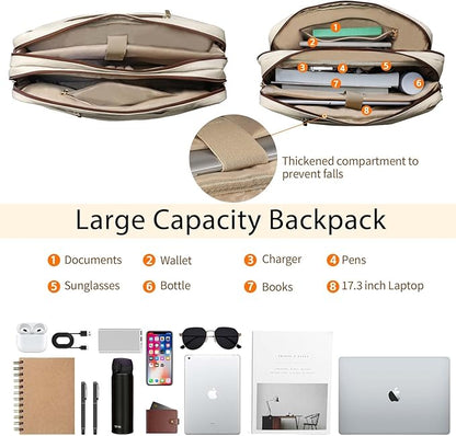 Stuery Faux Leather Messenger Bag for Men 17-17.3 Inch: Laptop Bag Briefcase Computer Handbags Shoulder Crossbody Bag with Padded Laptop Sleeve for Work College Travel, Beige White