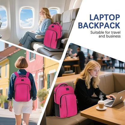 LARIPOP Carry On Backpack for Airplane, 17.3 Inch Laptop Backpack with USB Charging Port, Water Resistant Business Travel Backpack, Lightweight College School Bookbag Anti Theft for Men Women, Rose