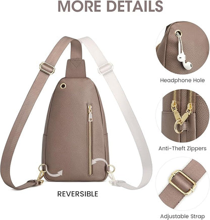 Kattee Sling Bag for Women, Leather Fanny Packs Crossbody Purse, Small Chest Bag for Travel with RFID Blocking