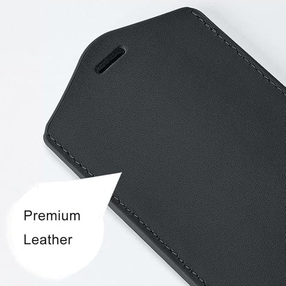 Larpur Pack of 2 Genuine Leather Badge Holders with 1 Clear ID Window, Vertical ID Card Holders for Work, School, Exhibition, Black