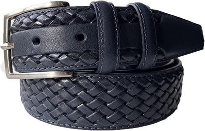 MENS ITALIAN HAND MADE LEATHER BRAID WEAVED EMBOSSED 35MM TROUSER BELT CASUAL FORMAL