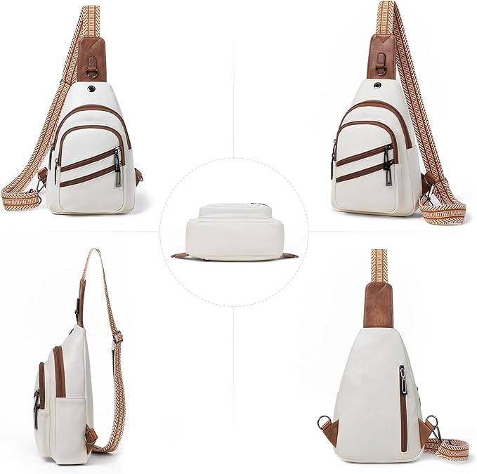 Leresas 7L Crossboydy Sling Bag for Women Vegan Leather Crossbody Purse Fanny Pack Chest Bag for Travel, Beige