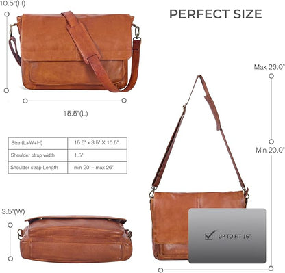 Oak Leathers Leather Messenger Bag for Men and Women - Laptop Briefcase Bag For College, Office, Adjustable Shoulder Strap
