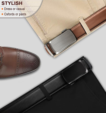 BULLIANT Men Belts 2 Pack,Ratchet Sliding Belt Adjustable For Gift Mens Dress Casual 1 3/8",Cut for Fit