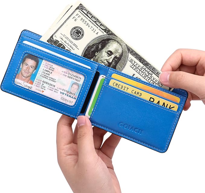RFID Blocking Bifold Wallet for Men Minimalist Front Pocket Wallets Credit Card Holder with 5 Card Slots, ID Window